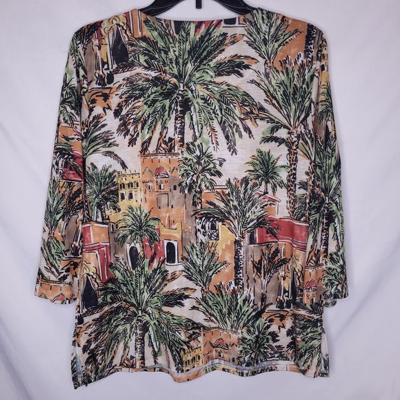 Alfred Dunner Top Small Tropical Scenic Palm Trees - Picture 5 of 9